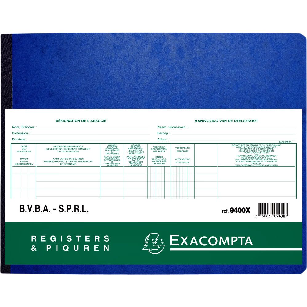 Exacompta - Register Piqure Aktionär BVBA/ SPRL 320x240mm 80 Blatt grün | 5 Stück