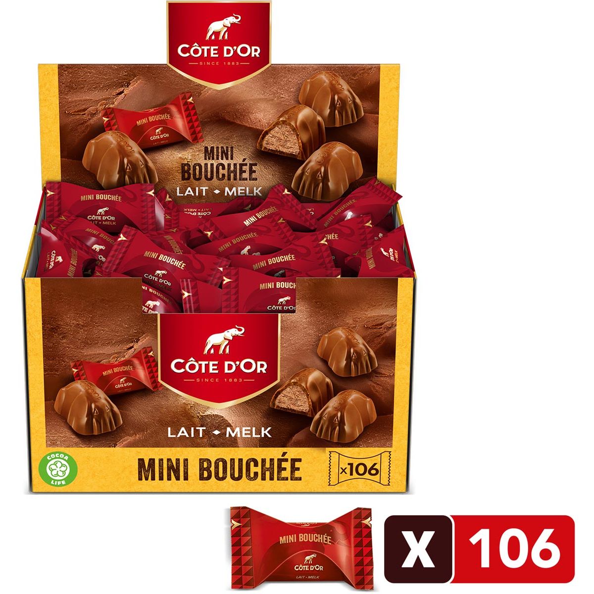 Côte d'Or - chocolade mini Bouchée, melkchocolade met praliné, doos van 106 stuks