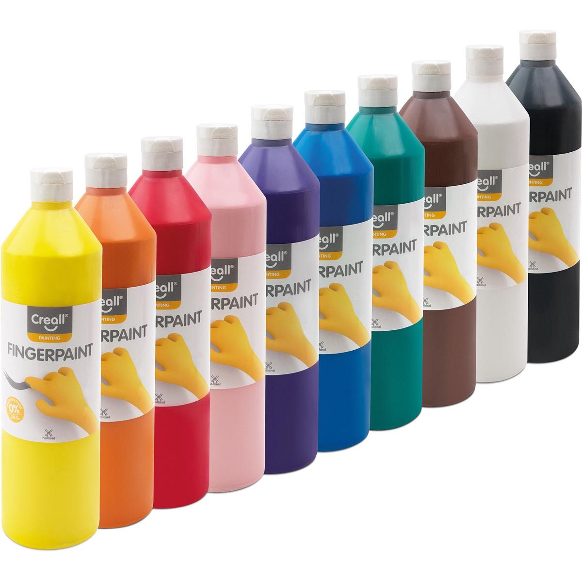 Creall - Fingerfarbe Happy, Set mit 10 Flaschen à 750 ml in verschiedenen Farben