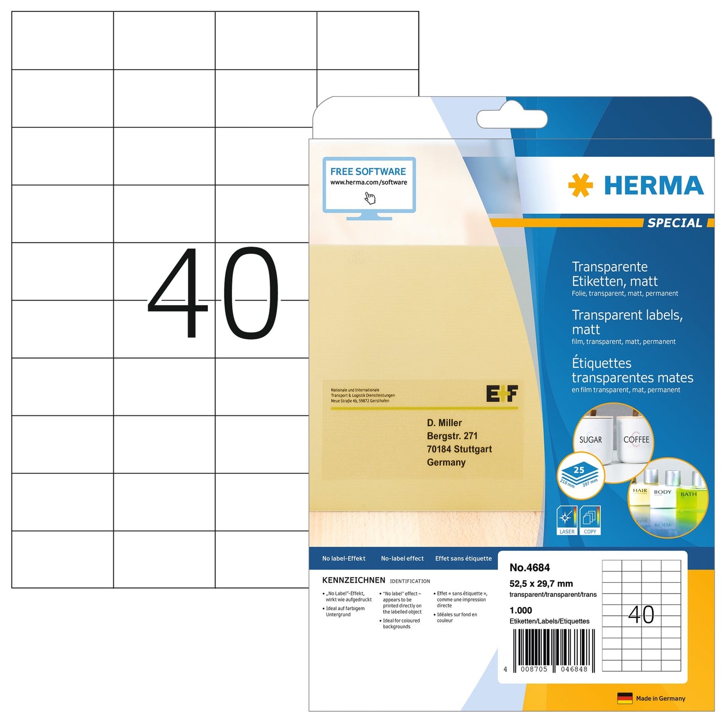 HERMA - Etikett 4684 52,5x29,7mm A4 Folie transparent matt