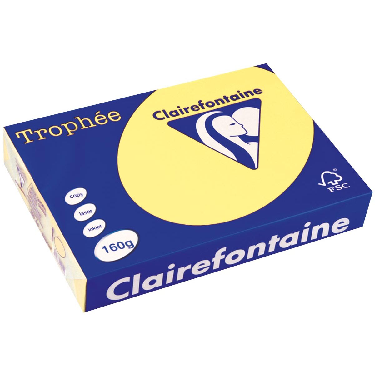 Clairefontaine - Trophée tel, farbiges Papier, A4, 160 g, 250 Blatt, zitronengelb