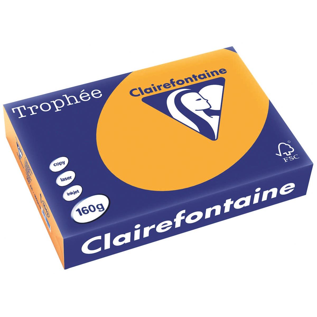 Clairefontaine - Trophée tel, farbiges Papier, A4, 160 g, 250 Blatt, orange