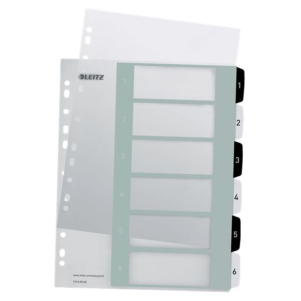 Leitz - WOW druckbares Register, 6 Register, schwarzweiß
