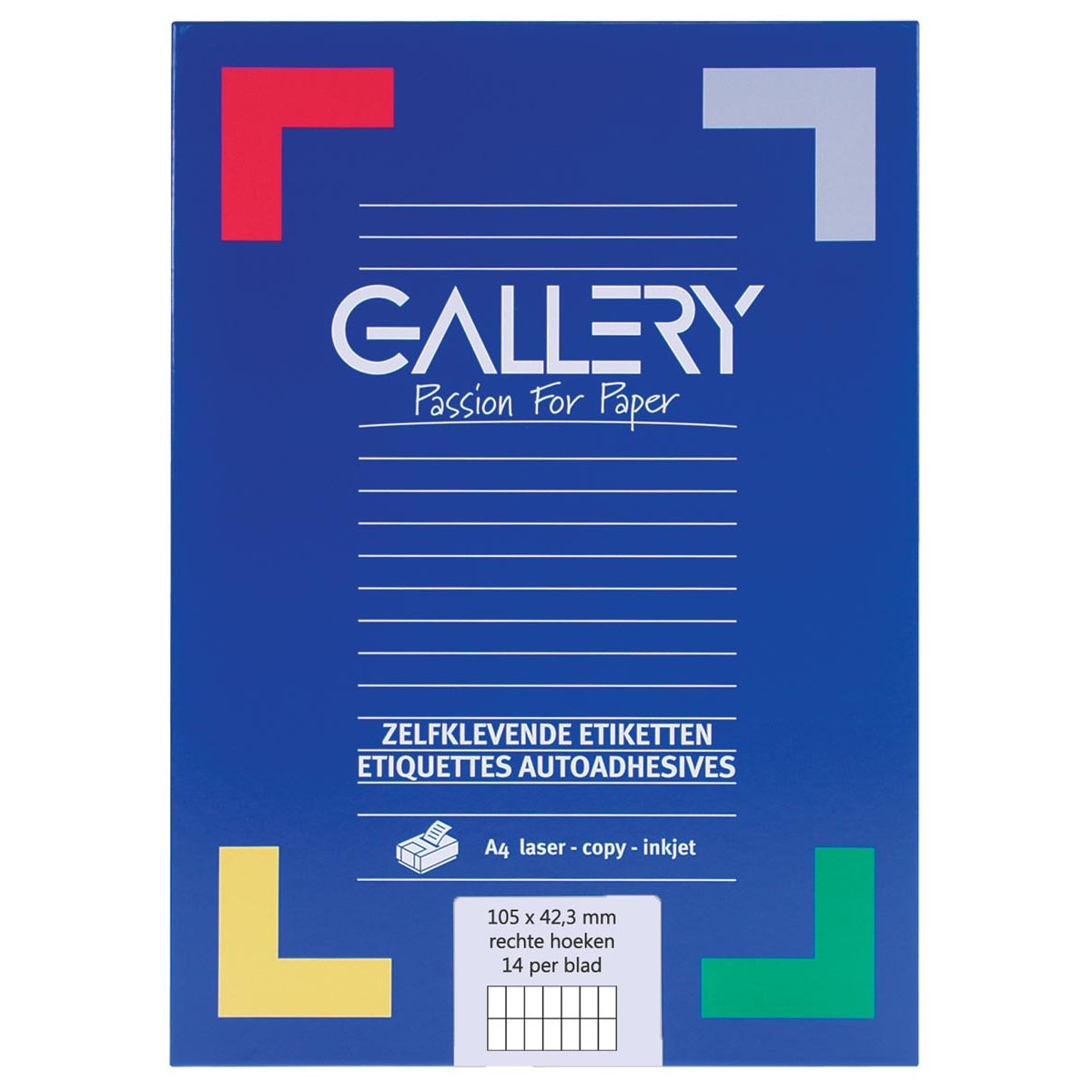 Galerie – weiße Etiketten, 105 x 42,3 mm (B x H), rechtwinklig, Karton mit 1.400 Etiketten