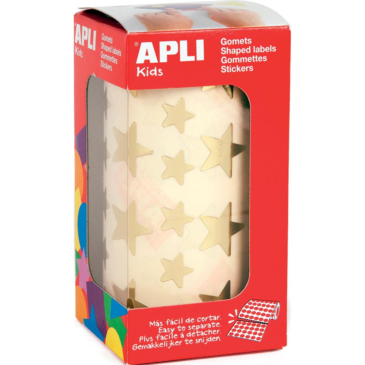 Apli Kids - Kinderaufkleber auf Rolle, Stern, 2360 Stück, Metallic-Gold