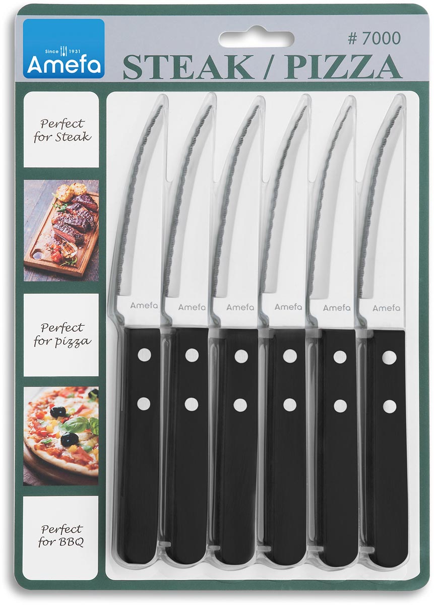 Amefa - steakmes, zwart, blister van 6 stuks