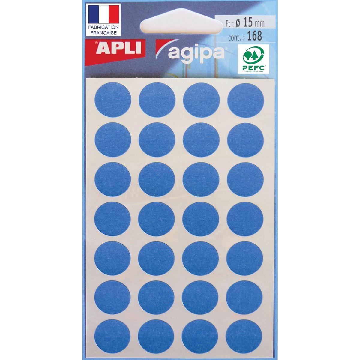 Agipa - runde Etiketten im Etui, Durchmesser 15 mm, blau, 168 Stück, 28 pro Blatt