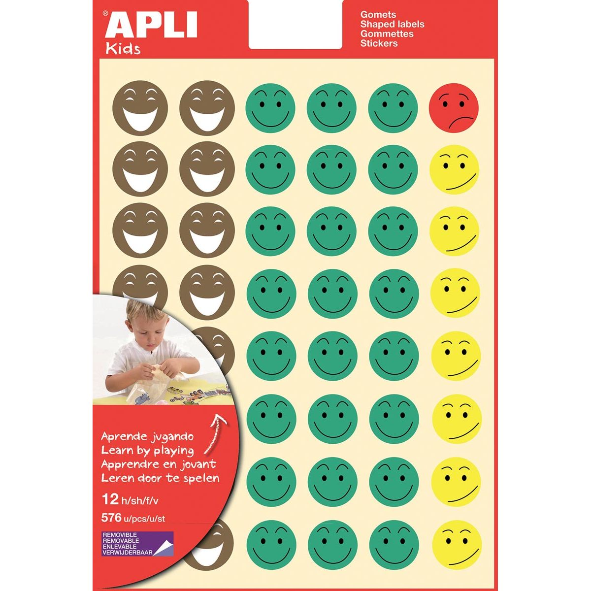 Apli Kids - Kinder-Belohnungsaufkleber Happy Smile, Blister mit 576 Aufklebern