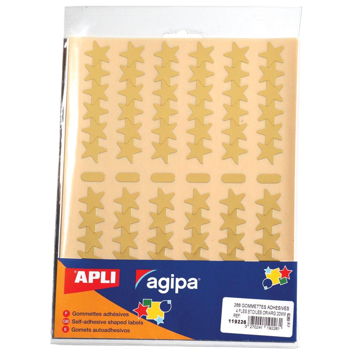 Agipa - Metallic-Aufkleber, Blister mit 288 Stück, Gold und Silber, Stern 20 mm