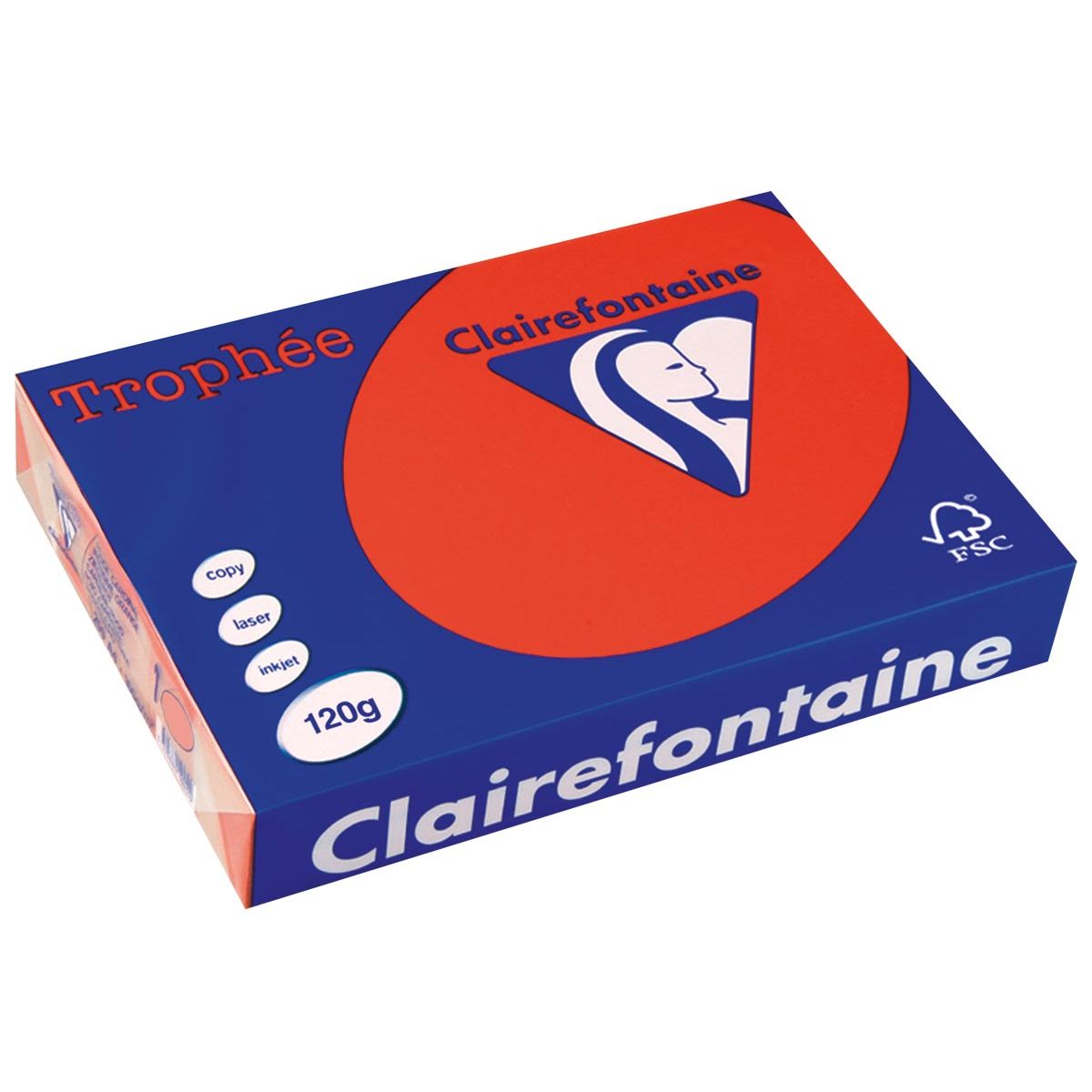 Clairefontaine - Trophée Intens, farbiges Papier, A4, 120 g, 250 Blatt, korallenrot