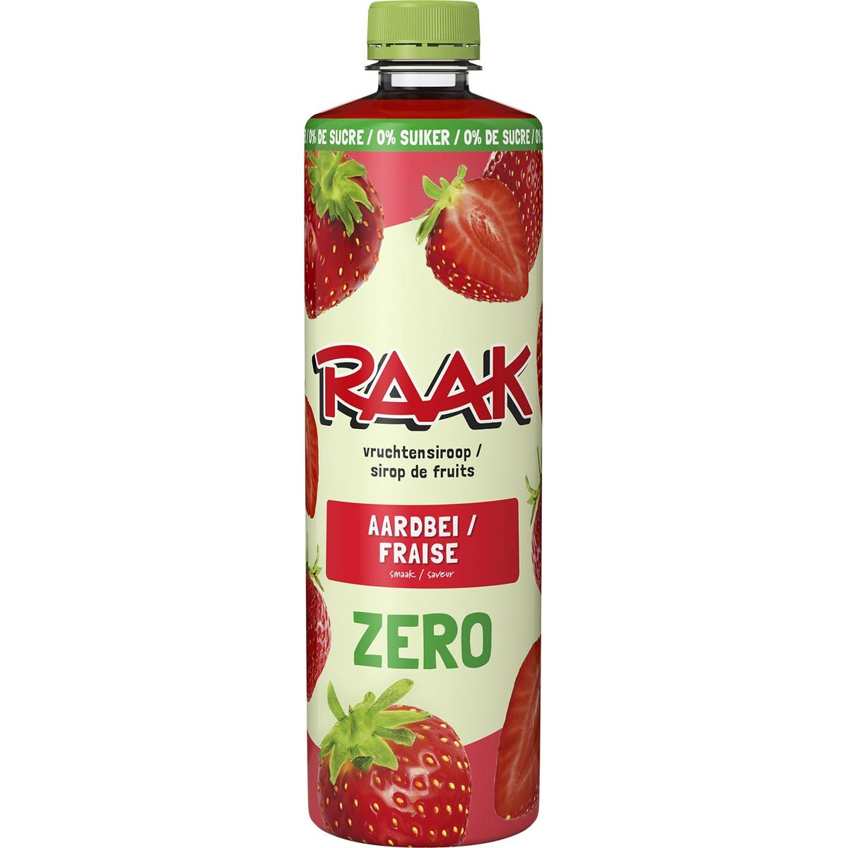 Raak - siroop aardbei Zero Sugar, fles van 75 cl