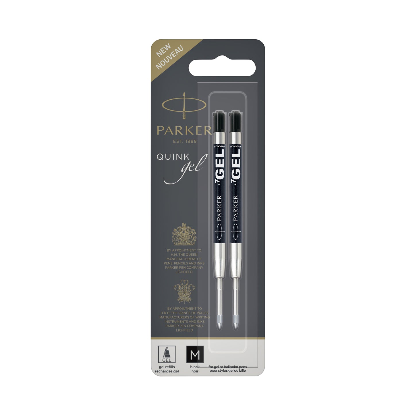 Parker - Gelschreibermine Quink, mittelschwarz, Blisterpackung mit 2 Stück