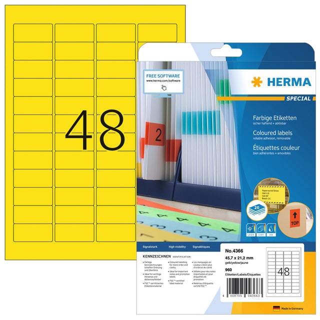 HERMA - Etikett 4366 A4 45,7x21,2mm ablösbar gelb