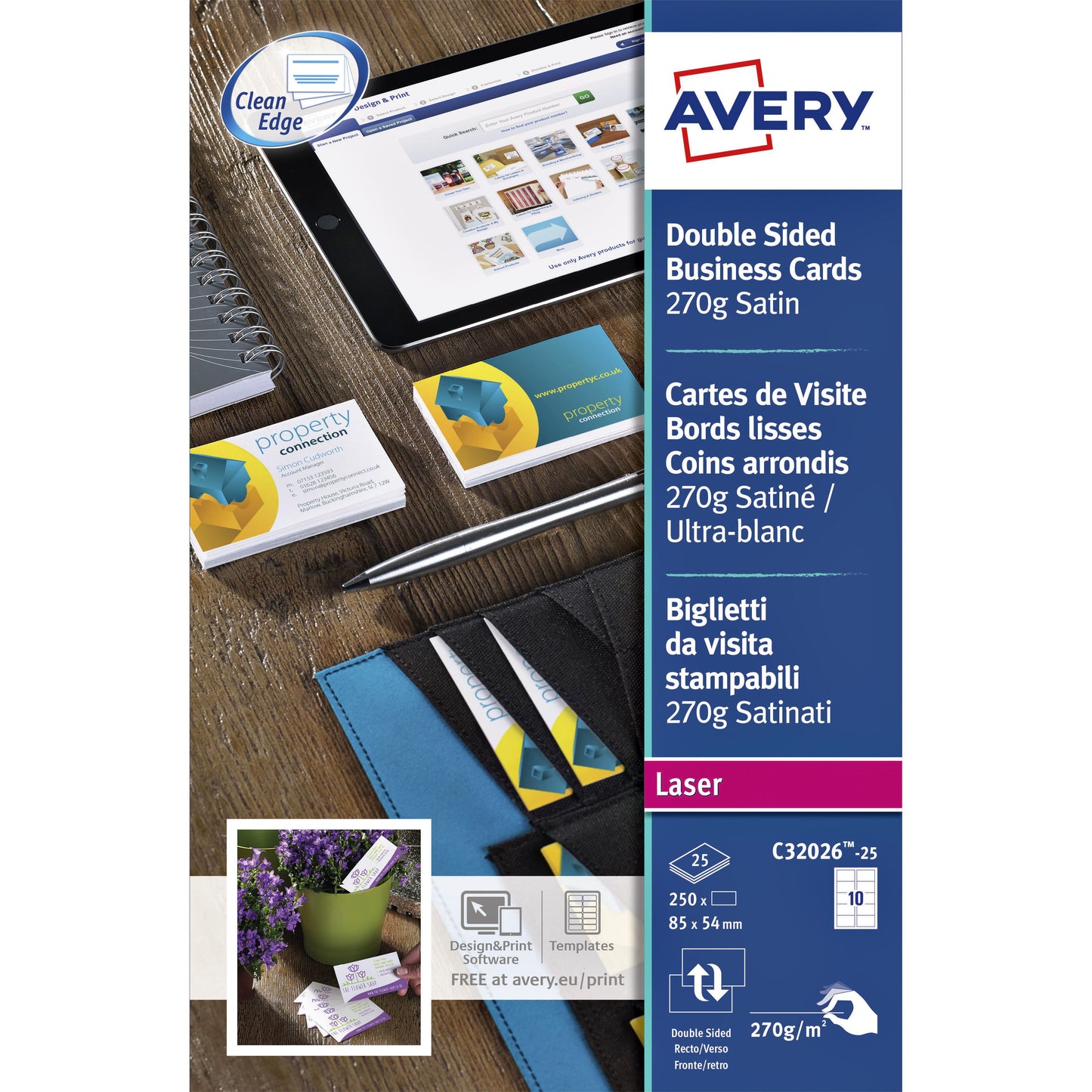 Avery - Visitenkarte C32026-10 2-seitig 85x54mm 270gr 100 Stück
