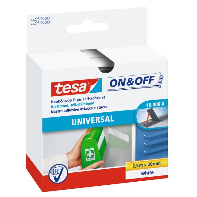 Tesa - Velcro® On Off 250cmx20mm selbstklebend weiß