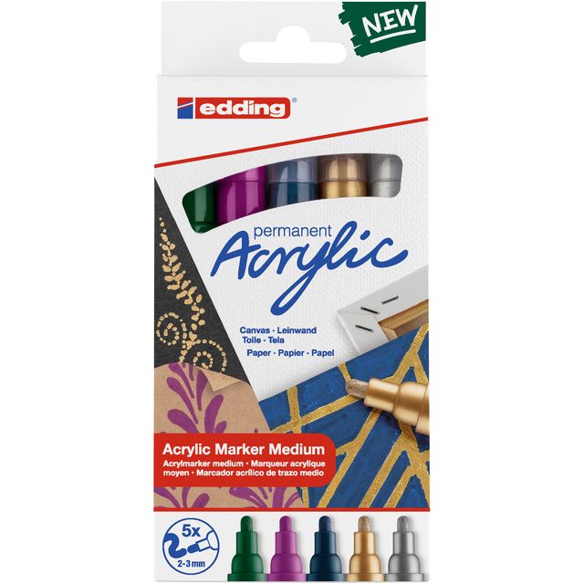 Edding - Acrylmarker e-5100 medium metallic, sortiertes Set mit 5 Stück