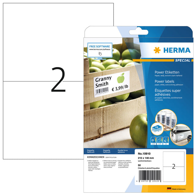 HERMA - Etiketten Power 10910 210x148mm weiß 50 Stück