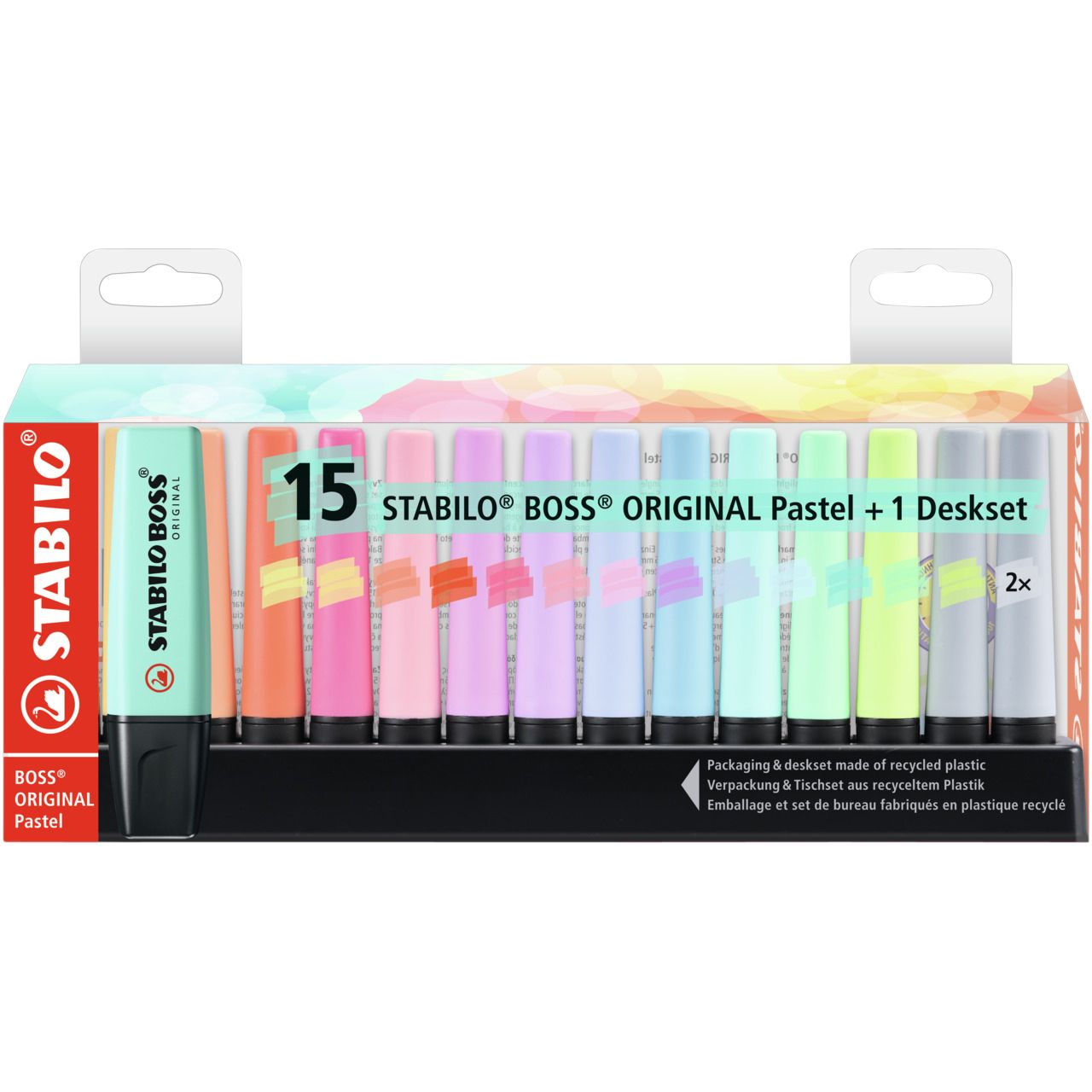 Stabilo - Textmarker BOSS Original 70/15 Pastell sortiertes Schreibtischset mit 15 Stück | 5 Stück