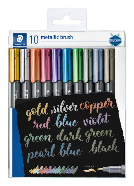 Staedtler - Brushpen-Metalletui mit 10 Farben | 50 Stück