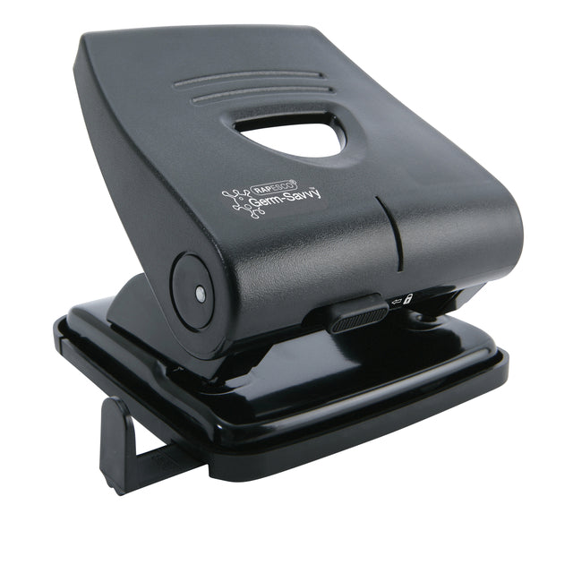 Rapesco - Locher Germ-Savvy Heavy Duty 827-P antibakteriell 2-Loch schwarz | 12 Stück