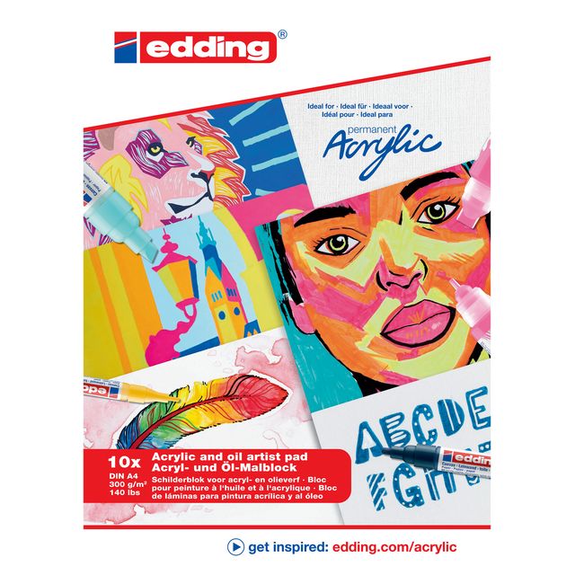 Edding - Öl- und Acrylblock 30010 A4 10 Blatt 300 Gramm weiß