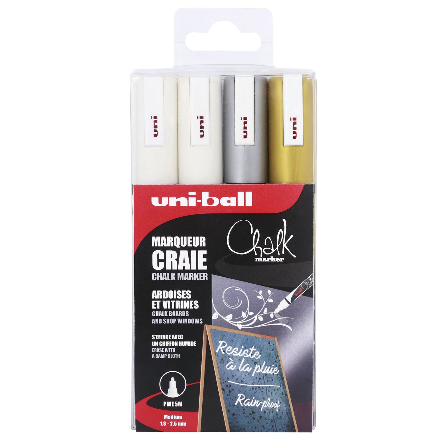 Uni-Ball - Kreidemarker Kreide rund 1,8-2,5 mm sortiertes Set mit 4 Stück