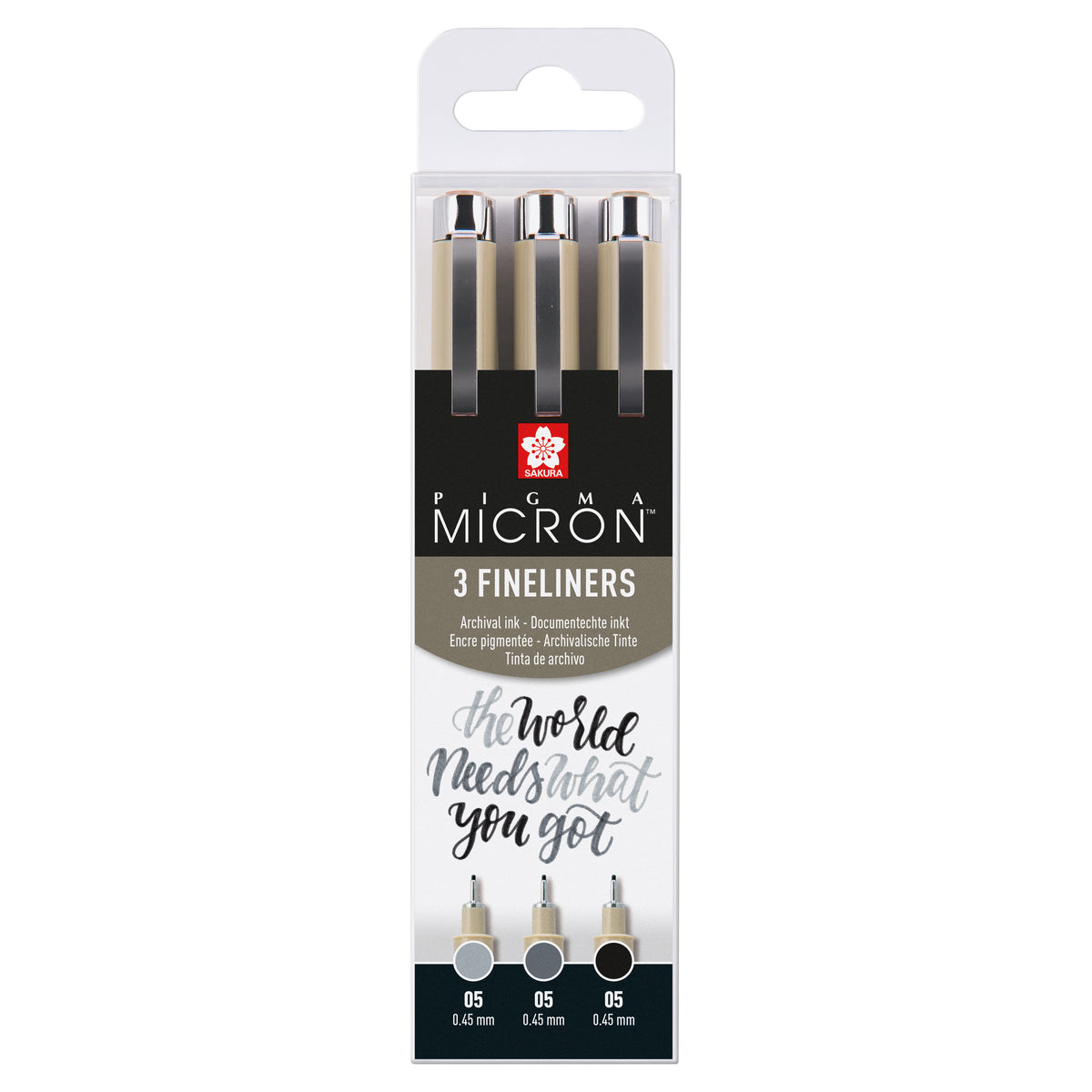 Sakura - Fineliner Pigma Micron 05 Set schwarz grau 3 Größen | 6 Stück