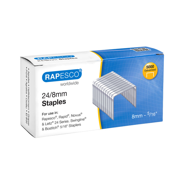 Rapesco - Heftklammern 24 8mm 5000 Stück Silber | 60 Stück