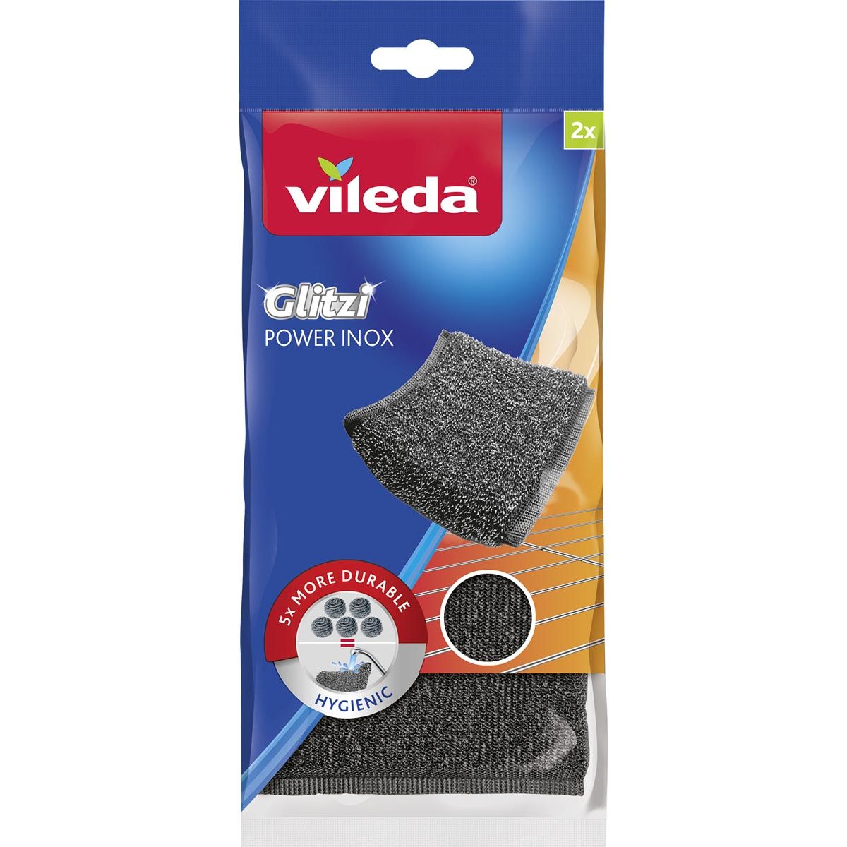 Vileda - Glitzi Power Edelstahl-Scheuerschwamm, ft 10 x 10 x 1,2 cm, 2er Pack