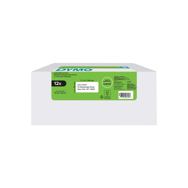 DYMO - Label LabelWriter Adressierung 25x54mm 12 Rollen à 500 Stück weiß