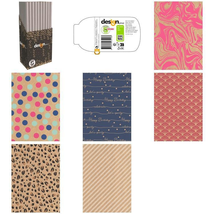 IG Design - Geschenkpapier IG Group Bedrucktes Kraftpapier 200x70cm sortiert