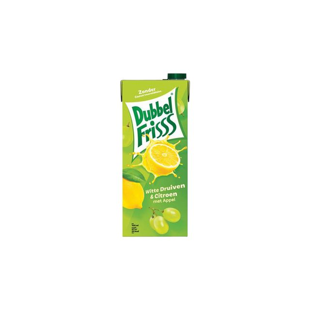 DubbelFrisss - Fruchtgetränk, weiße Traube, Zitrone, Packung 1500 ml