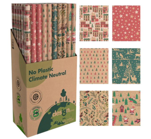 IG design - Inpakpapier kerst kraft 200x70cm assorti