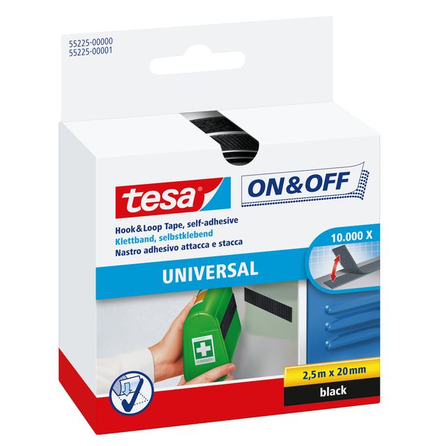 Tesa - Velcro® On Off Selbstklebend 2,5mx20mm schwarz | 6 Stück