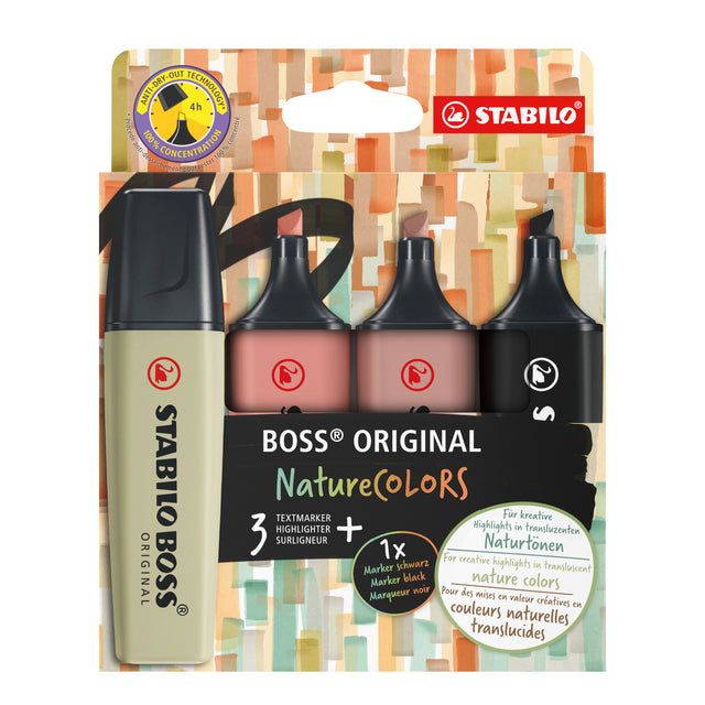 Stabilo - Textmarker Boss 70/4 Naturfarben, Karton mit 4 Stück