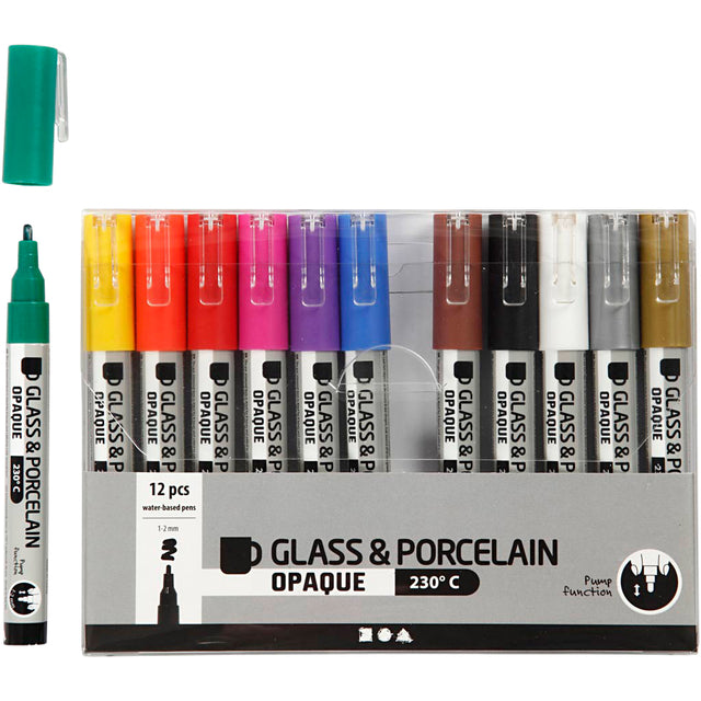 Creativ Company - Glas-Porzellan-Marker 1-2 mm Set mit 12 Farben | 6 Stück