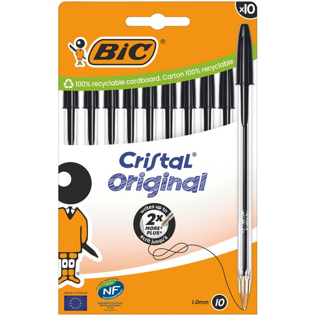 Bic - Kugelschreiber Cristal mittelschwarz, Blisterpackung mit 10 Stück