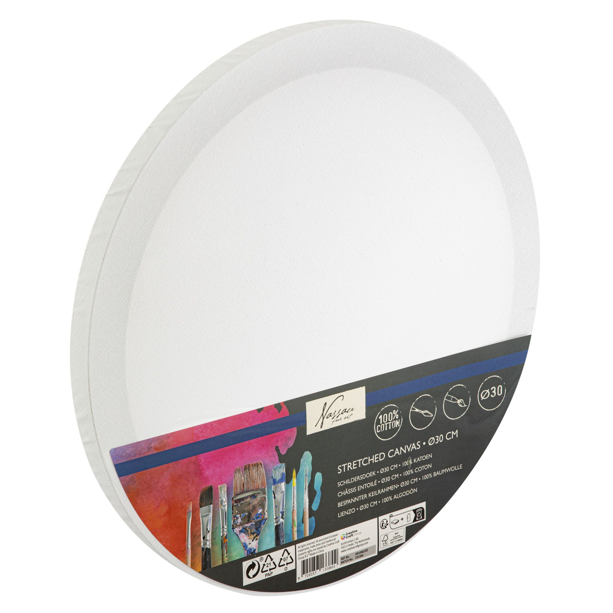 Nassau Fine Art - Leinwand rund 30cm 100% Baumwolle | 6 Stück