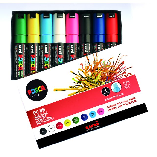 Posca - Paintmarker Uni PC8K breit diagonal sortiertes Set mit 8 Stück
