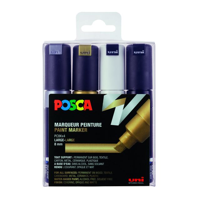 Posca - Paintmarker Uni PC8K breit diagonal sortiertes Set mit 4 Stück