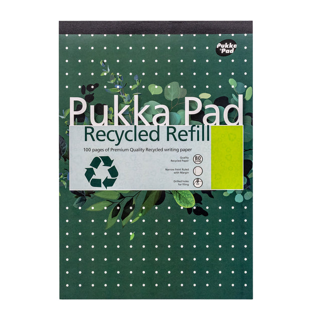 Pukka Pad – Schreibblock, Block, recycelt, A4-Linie, 4-Loch, 100 Blatt, 80 g