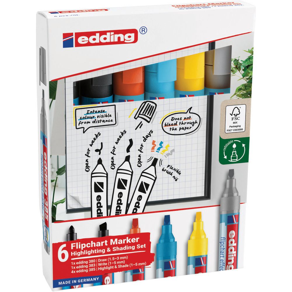 Edding - Filzstift 385 Flipchart und 380 383 6-tlg. sort