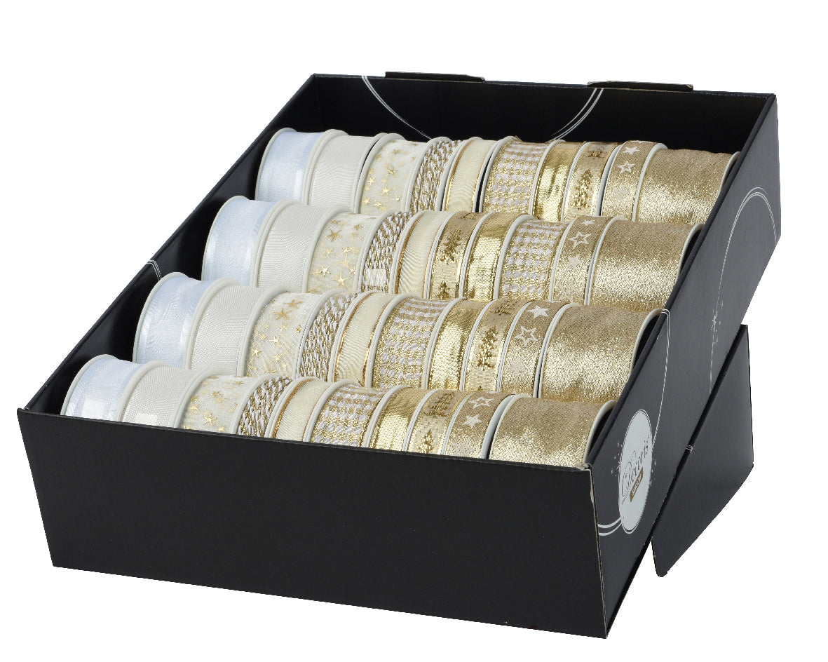 Decoris - Geschenkband Polyester Gold/Perlmutt sortiert | 40 Stück