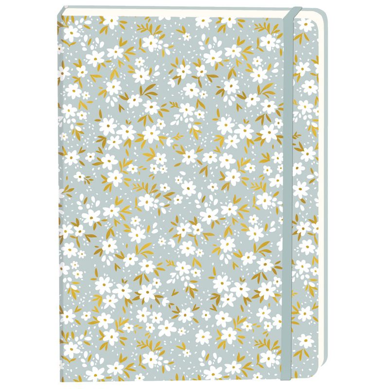 Büro - Notizbuch weiße Blumen, A5-Linie, 92 Seiten, sc grau