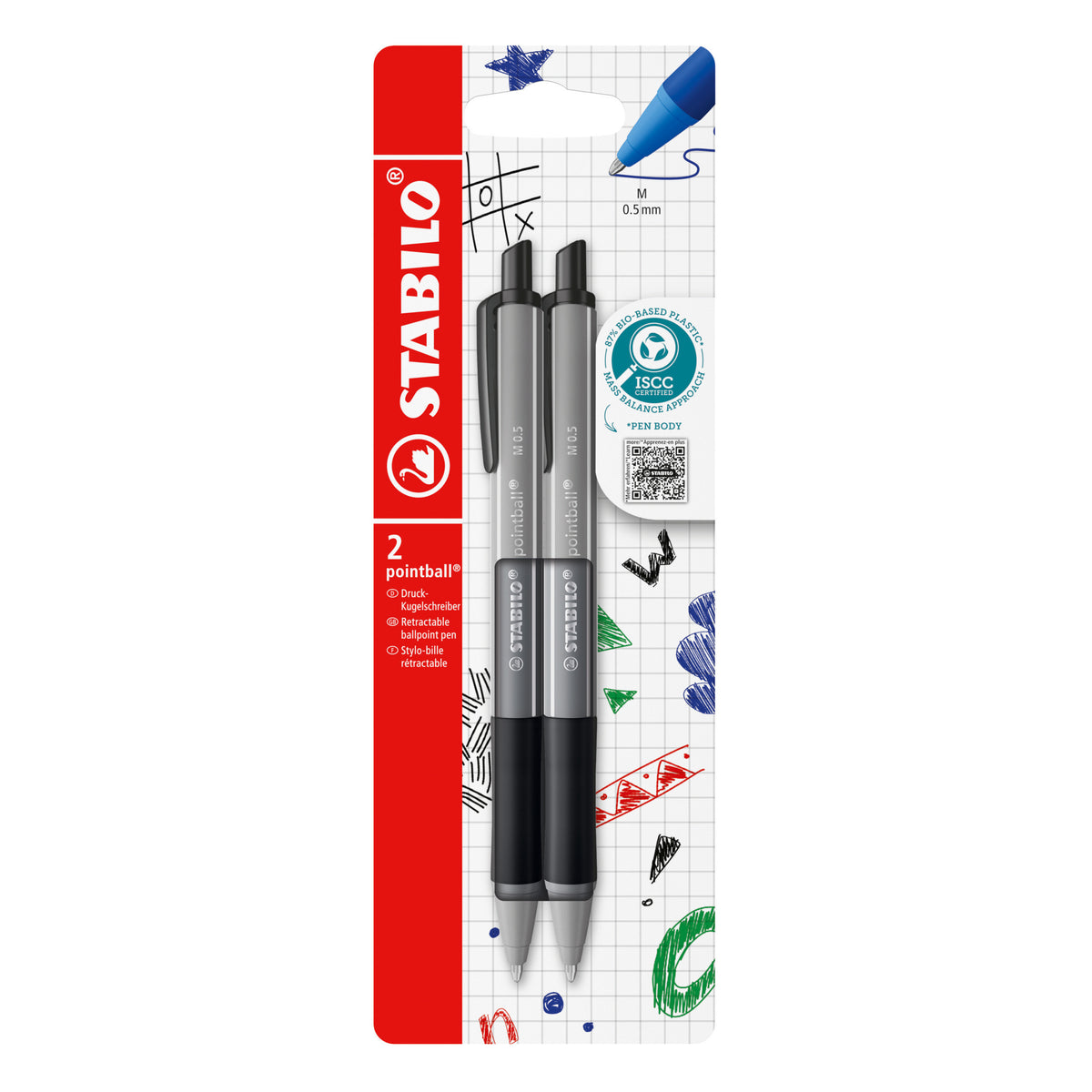 Stabilo - Balpen pointball colorful zw blist à 2st