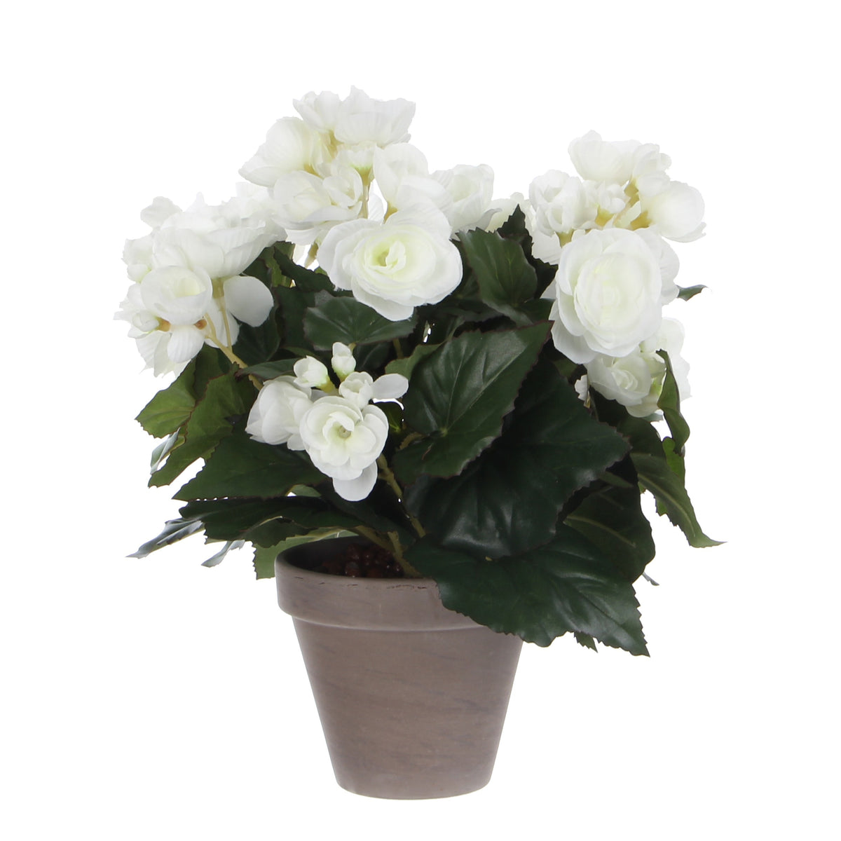 Mica Decorations - Kunstplant mica begonia wit in pot stan grijs