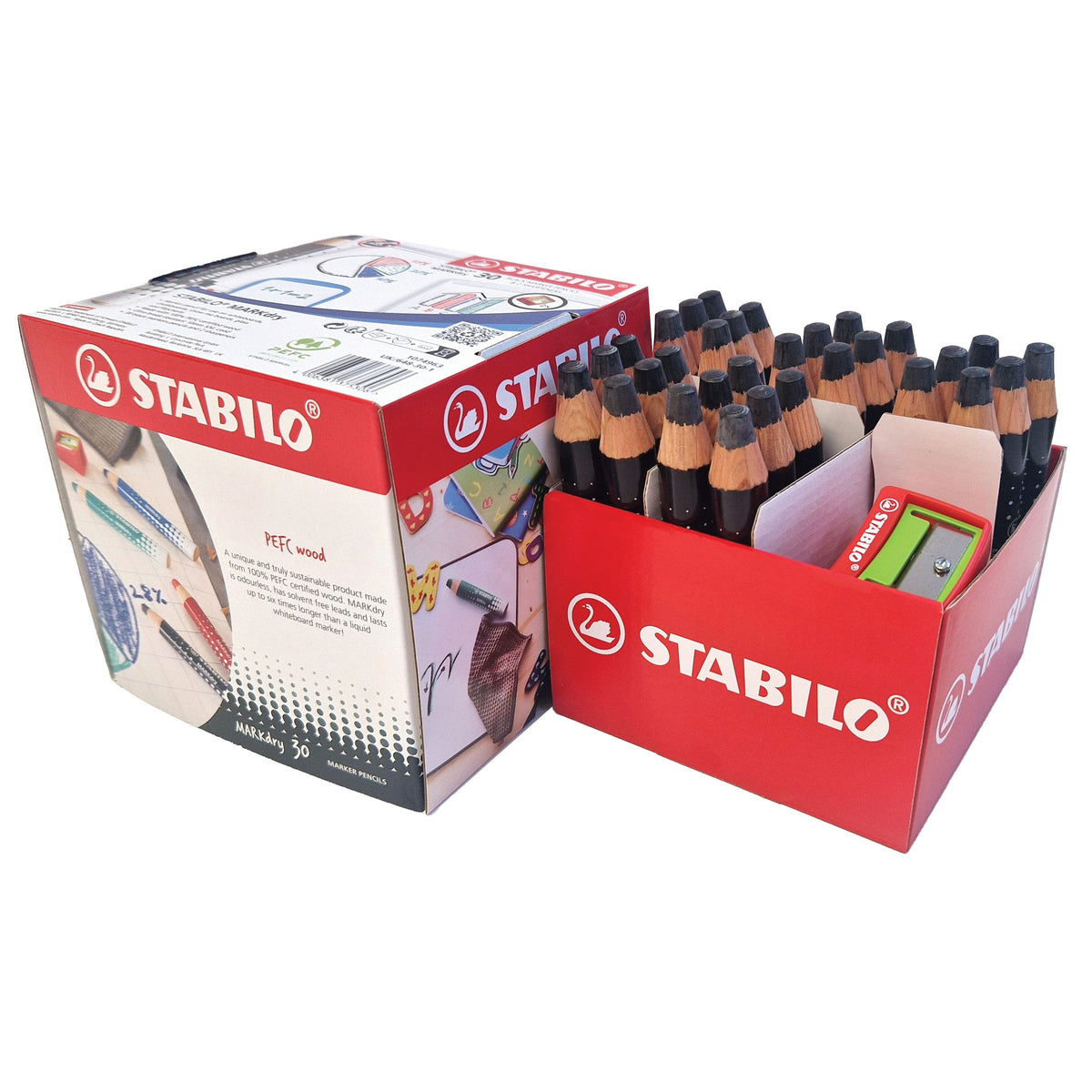 Stabilo - Whiteboardpotlood markdry 30st zwart