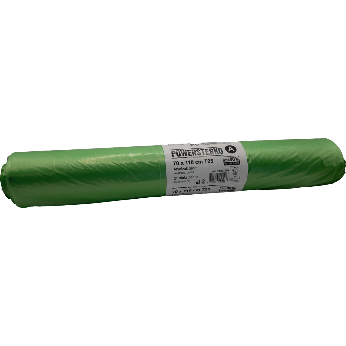 PowerSterko - Afvalzak | Gerecycled LDPE | 70x110cm | T25 | groen | 250 stuks