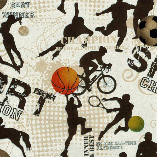 Klika - Geschenkpapier 50 cm Design 31517 Sport auf braunem Kraftpapier