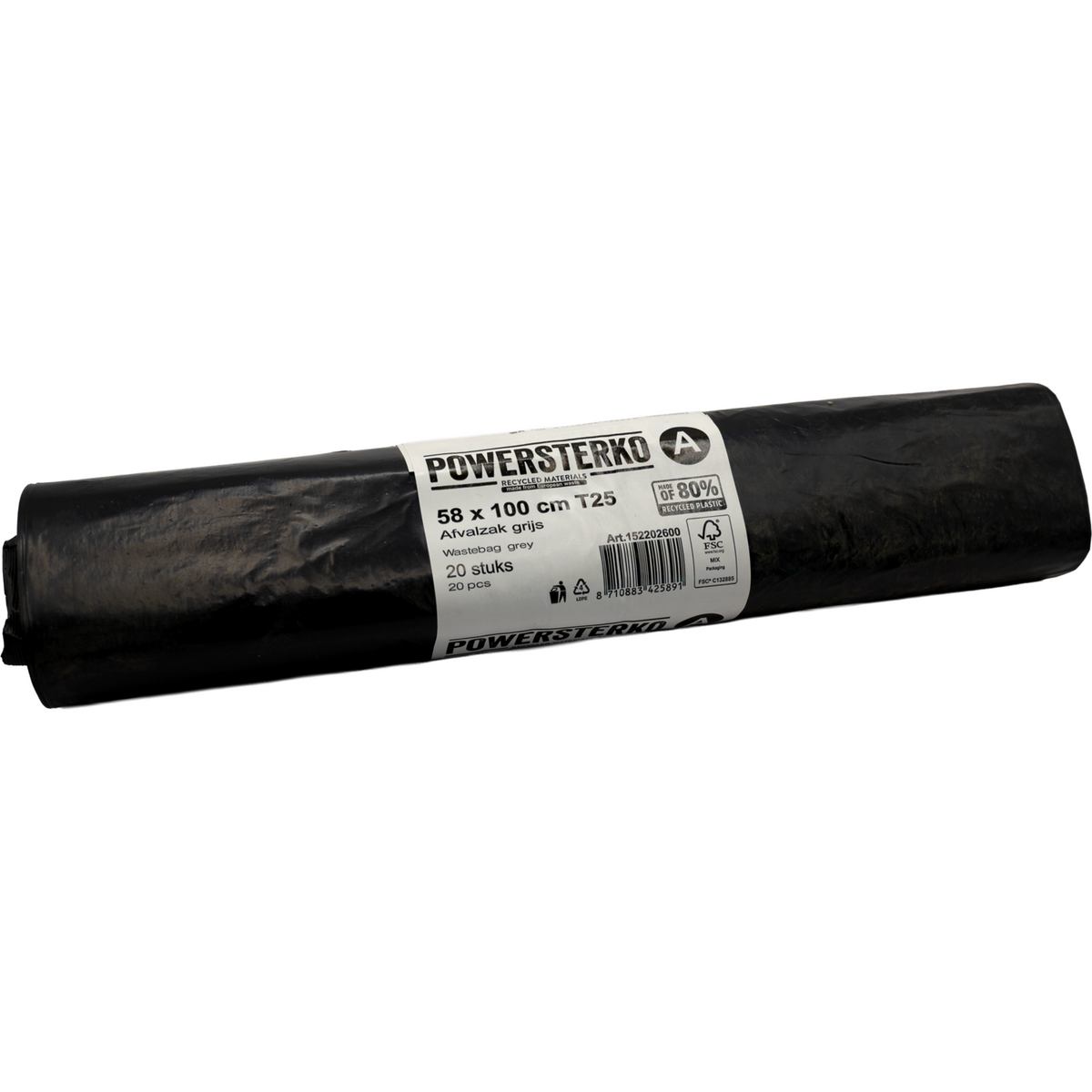 PowerSterko - Afvalzak | Gerecycled LDPE | T25 | grijs | 500 stuks